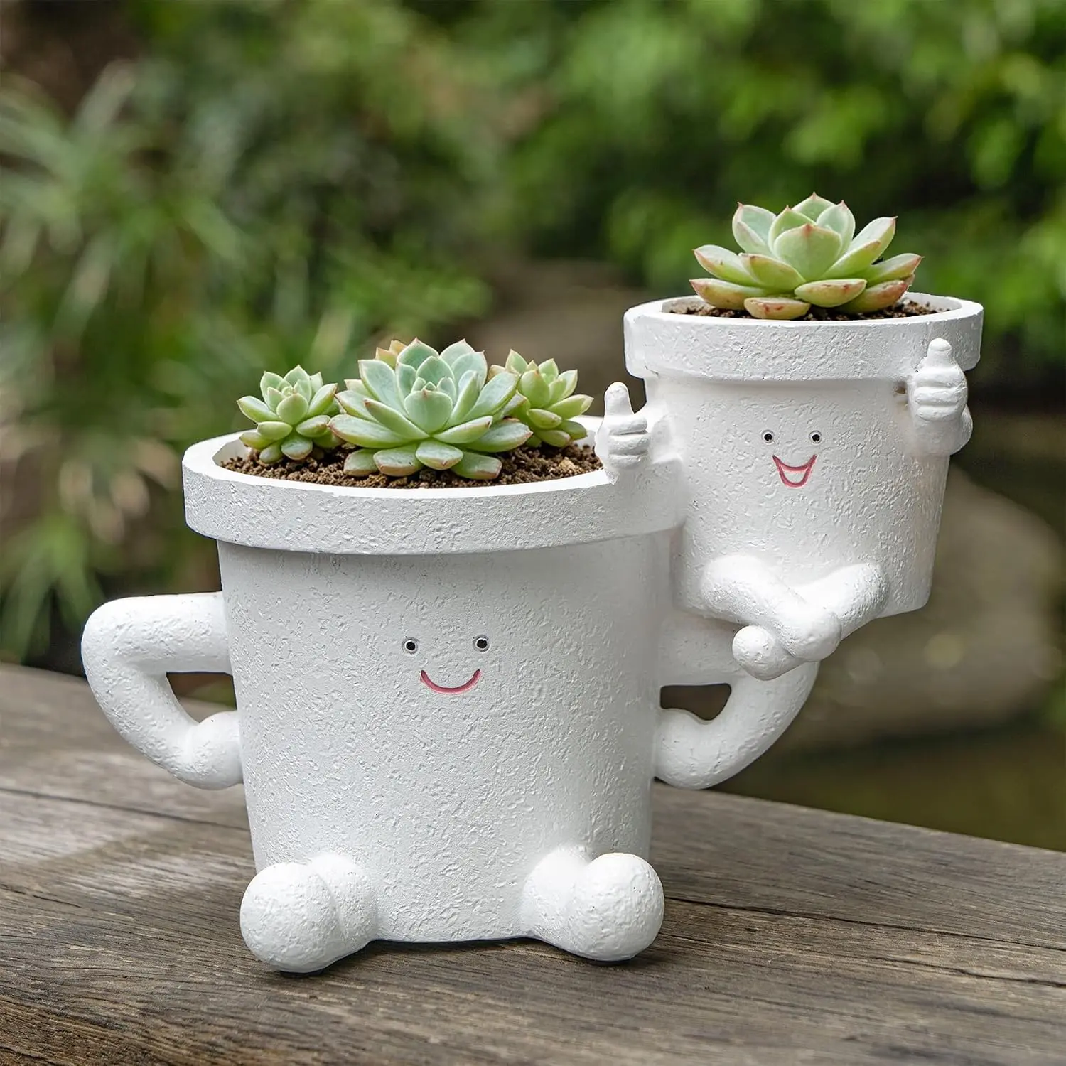 Funny Smiley  Planter with Drainage Hole,Cute Thumbs Up Succulent Pots for Indoor/Outdoor ,2-in-1  Novelty Flower Pot,  Gifts for Mother's Day, Birthday, Christmas(White)