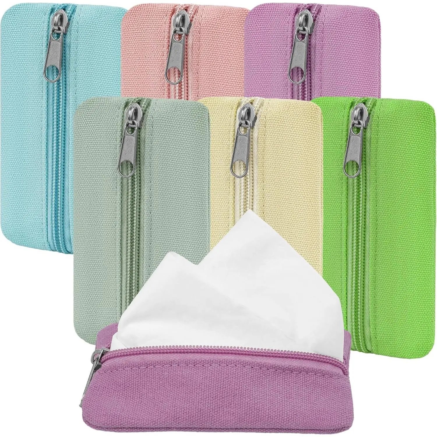 Pocket Tissue Holder, 6 Packs Tissue Holder for Purse, Reusable Travel Tissue Pouch, Fabric Purse Zipper Tissue Packs for Coins Tissue Cards Travel Office, 5.1 x 3.1 Inches
