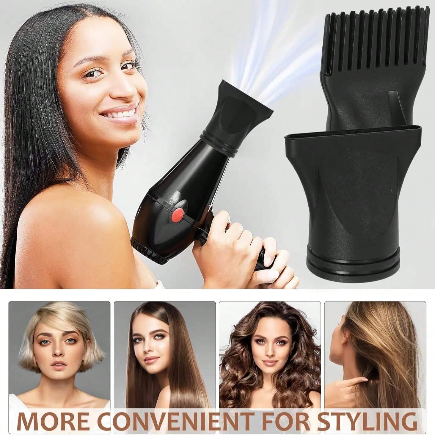 Professional Salon Hair Dryer Comb Holder + Replacement Nozzle, Hair Dryer With Attachments, Formaldehyde-Free, Battery-Powered, Durable Hair Care Tool