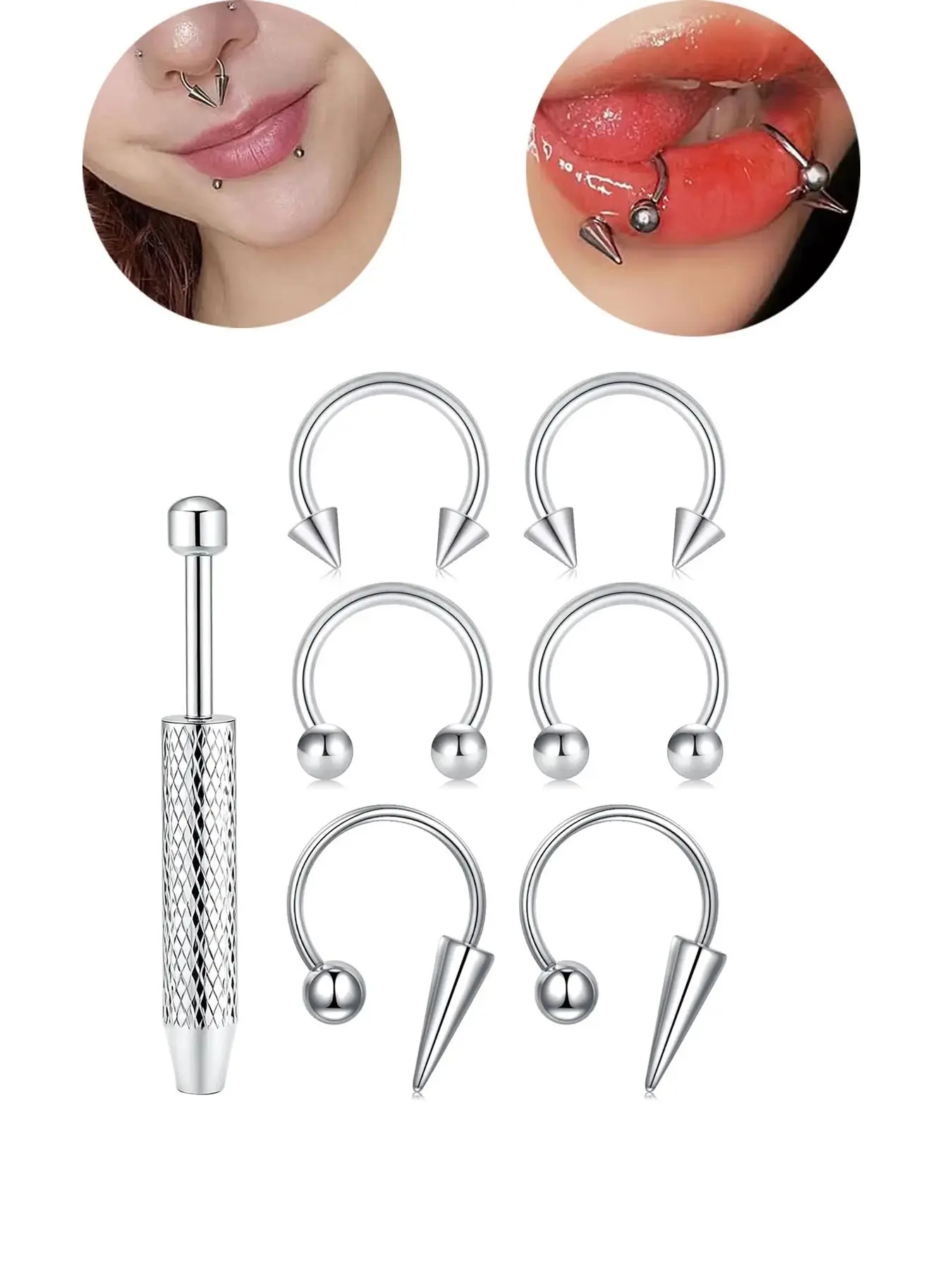 16gauge Horseshoe Lip Rings, Lip Piercings, Lip Studs Side Labret Jewelry, Spike Snake Bite Piercing, Tragus Helix Earrings, Medusa Piercing for Women Men