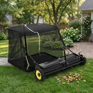 Tow Behind Lawn Sweeper - 50-Inch Wide, 26 Cu. Ft. Large Mower, Adjustable Height Leaf & Grass Collector, Easy Dumping for Yard, Lawn, and Farm, Pull Behind Design