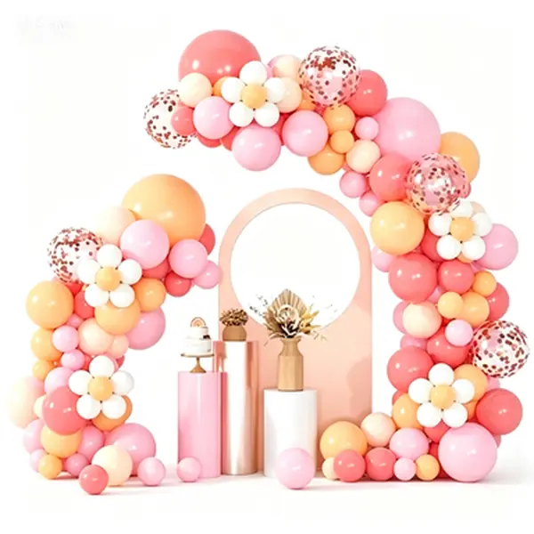 Balloon Garland Arch Kit Dusty Pink Blush, No Glue Needed Decor Set, Reusable Nude Light Pink Pastel Orange White Latex Balloons with Rose Gold Confetti, Boho Daisy Balloon Garland for Baby Shower Wedding Birthday Party