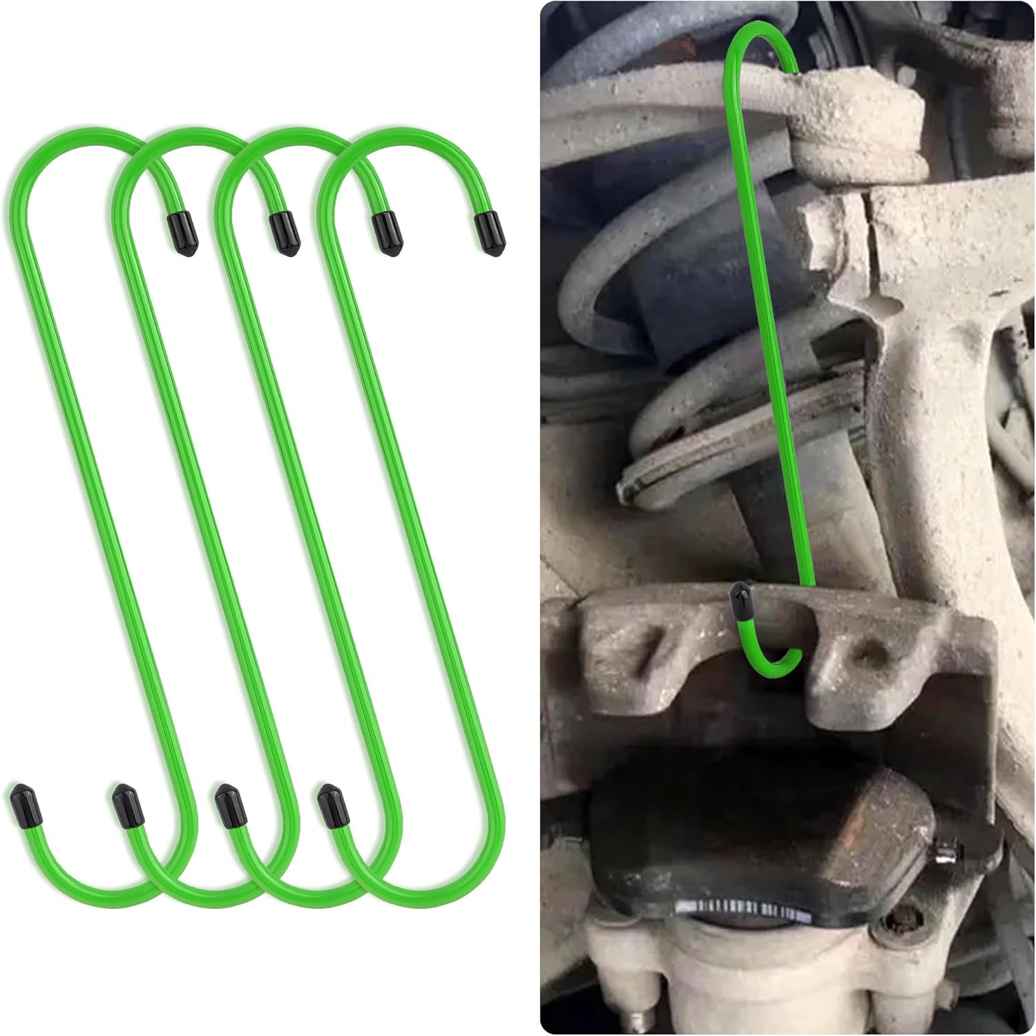 4 count  Caliper Hangers, Caliper Tool/ Caliper Compression Tool for Changing  Pads,Braking,Universal Automotive Tools  Caliper Hooks with Rubber Caps (4, Green)