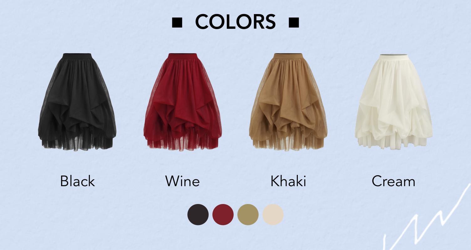 Cider [3 colors, size 0-26] Mesh Mid Rise Ruffle Tulle Maxi Skirt