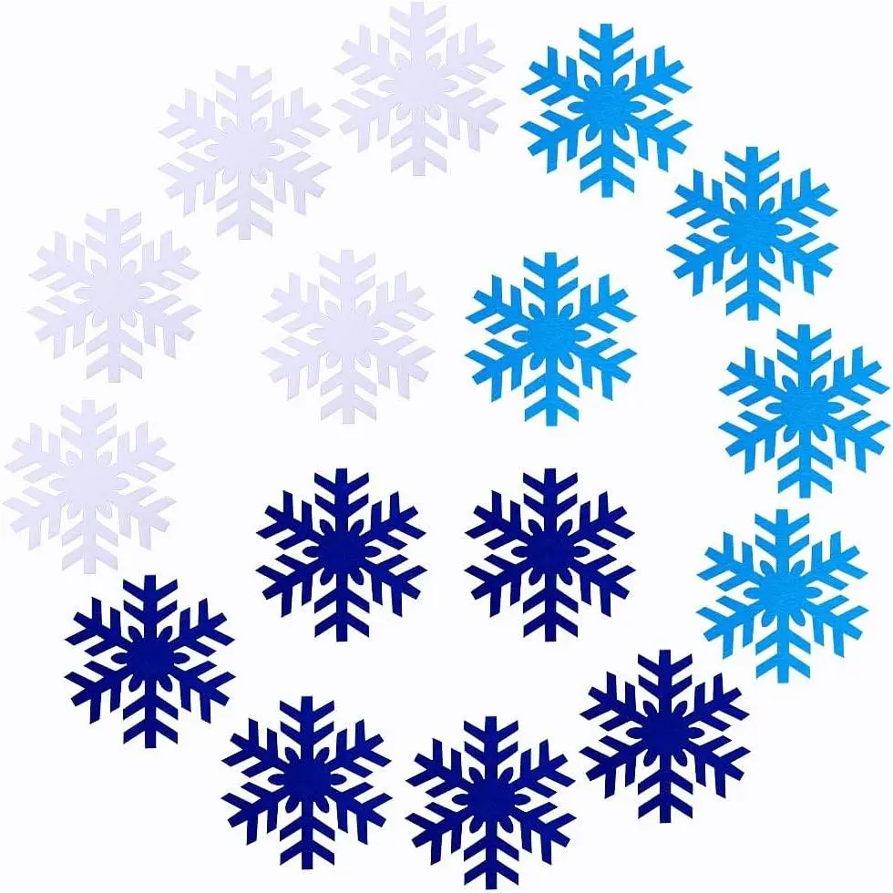 16 count Felt Snowflake Coasters White Blue Christmas Drink Coasters Set for Christmas Winter Holiday Party Decoration