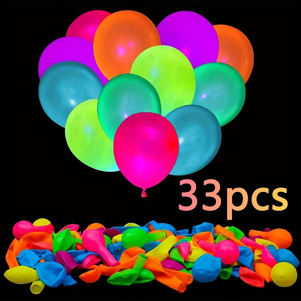 33 UV-Activated Neon Glowing Balloons, Night Light Party Decor, Birthday Wedding Glow Balloons, UV Sensor Balloons for Parties, Disco Balloons