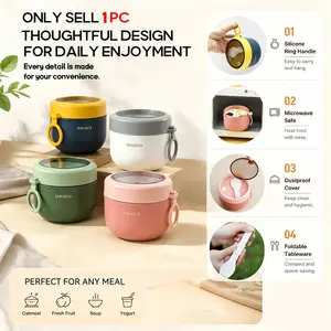 1 Pc 600 ML Plastic  Lunch Box Insulated Lunch Bag Food Warmer Soup Cup Bento Lunch Box
