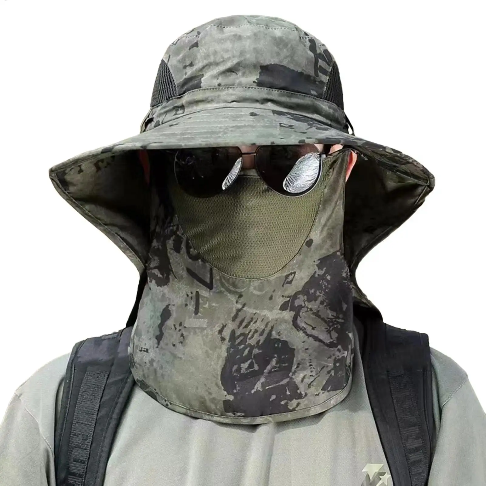 UV Protection Hat Hiking Hat with Face Cover and Neck Flap Detachable UPF50 Cap Breathable Bucket Cap For Fishing Backpacking