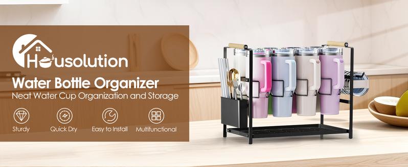 Water Bottle Organizer Drying Rack for 40 oz Tumbler with Handle, 2 in 1 Multifunctional Cup Storage Holder Compatible with Stanley, Owala, Simple Modern, Soufull, 8 Slots (Patented)
