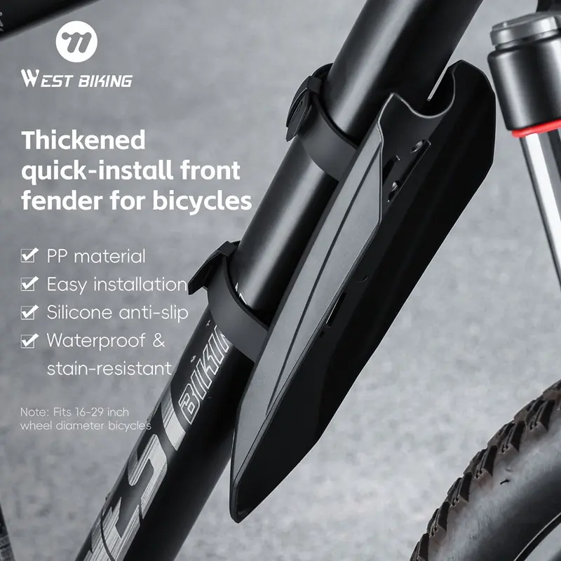 WEST BIKING Thickened Quick Release Bike Front Fender, Universal 16-29 Inch Bicycle Mud Guard, Tool-Free Installation Waterproof PP Anti-Splash Mudguard for Mountain Road Bikes