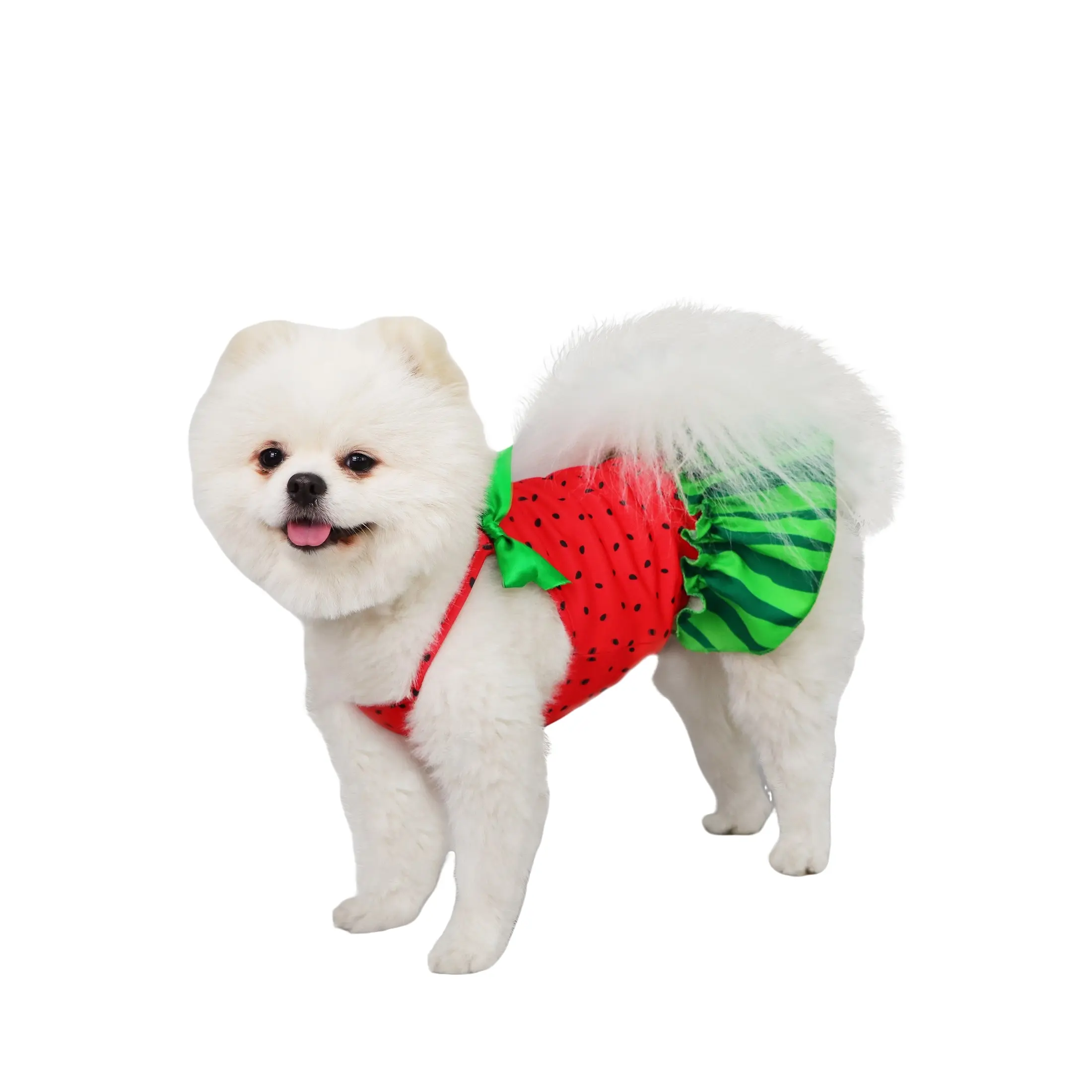 Dog Dress with Bow Summer Clothes Cute Small Dogs Poodle Skirt Suspender Watermelon Pattern Pet Clothing Puppy Dresses Cat Costumes Husky Clothes