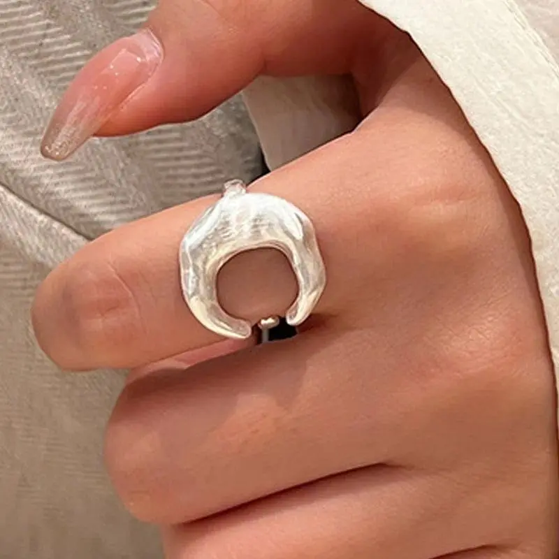 Women's 925 Sterling Silver Matte Lunar Open Ring - 1-Size Luxury Wholesale Jewelry, Fashion Accessory for Females, One Size
