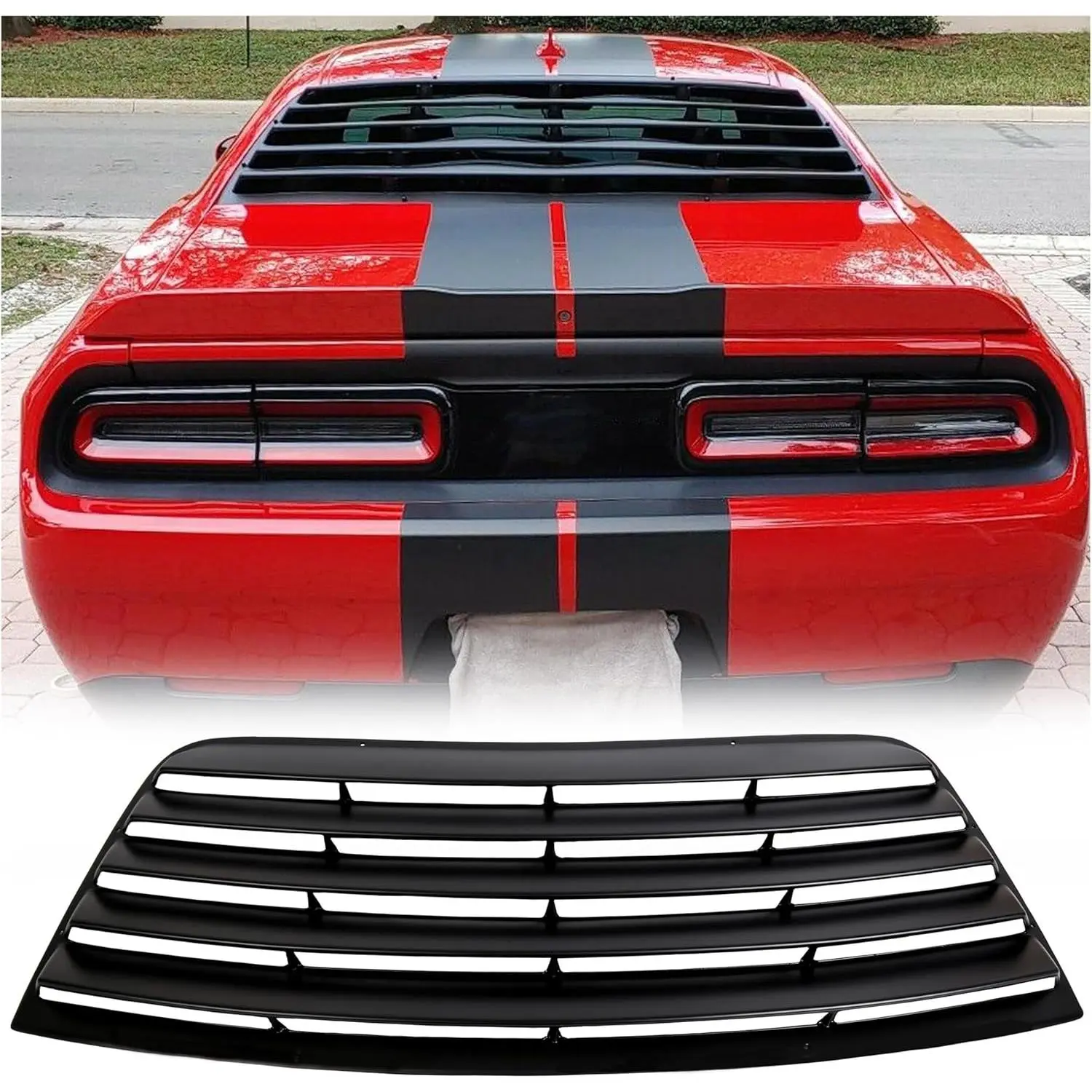KQQIO Rear Window Louver Compatible with 2008-2023 Dodge Challenger Windshield Sun Shade Cover ABS Plastic Black