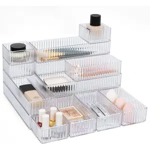 14 count Clear Drawer Organizers Bins, 4 Size Clear Makeup Drawer Organizer, Stackable  Drawer Organiser Trays, Bathroom Drawer Storage for , Office