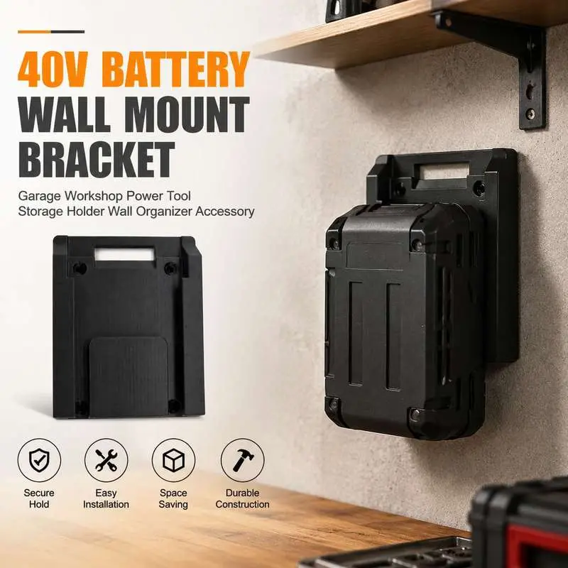 40V Lithium Battery Wall Mount Holder Power Tool Battery Garage Workshop Storage Bracket