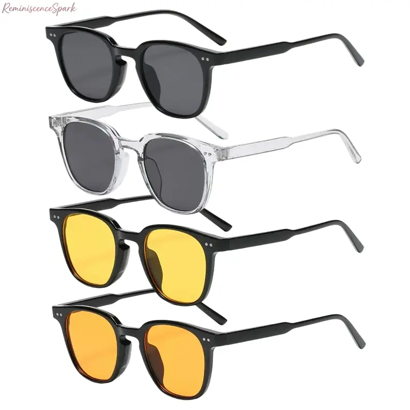 4-Pack Unisex Viral Mixed Eyewear Set, Trending Vintage Frame Kit with 2 Night Vision Anti-Glare Glasses & 2 Daily UV Protective Sunglasses, Comfort Lightweight Eyewear for Safe Night Driving, Road Trips, Outdoor Daily Wear & Holiday Gift Sets