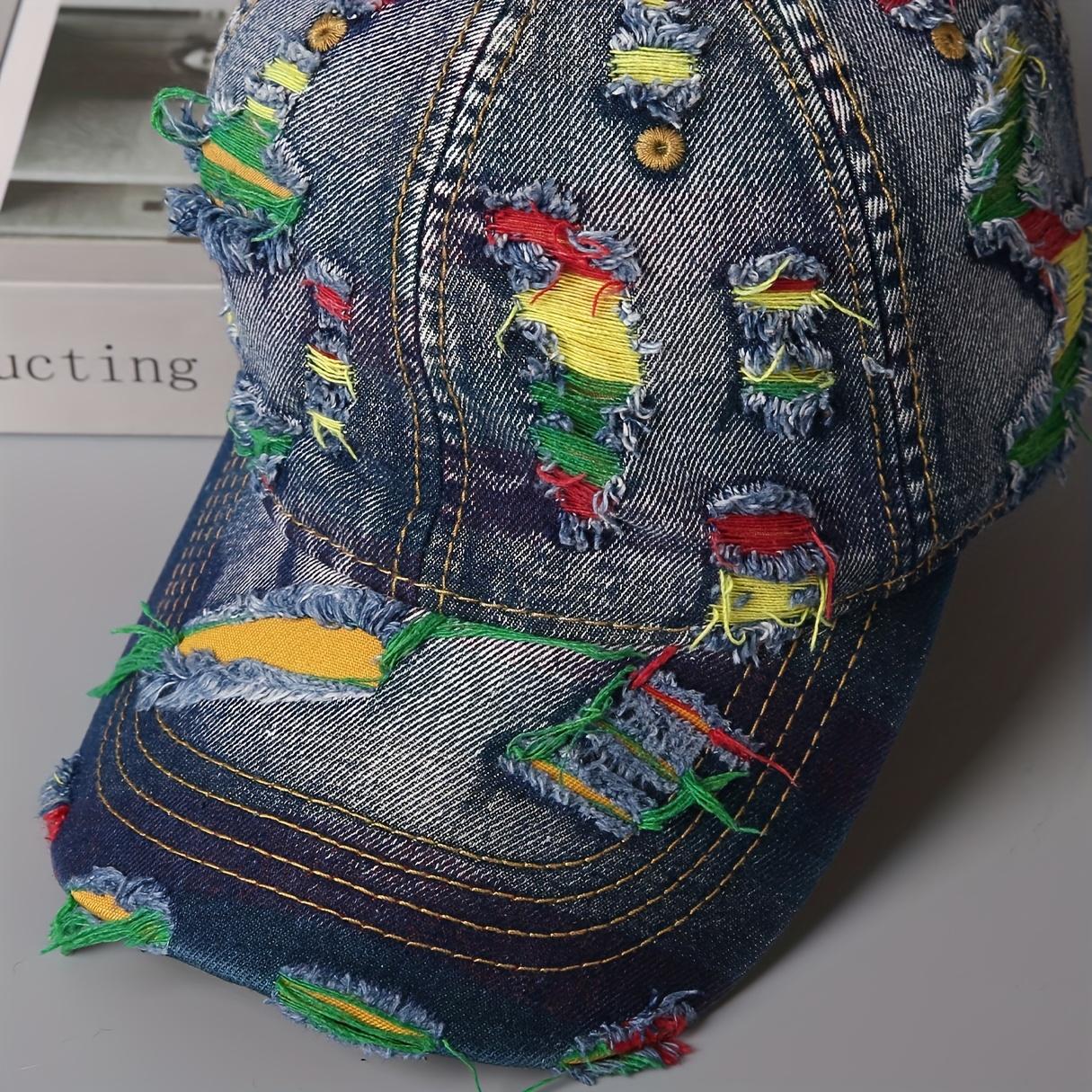 [Vintage Denim Baseball Cap] Vintage Distressed Denim Baseball Cap |       Washed & Frayed Brim, Adjustable Snapback Closure, Lightweight Unisex Streetwear Hat for Men & Women, Casual & Parties