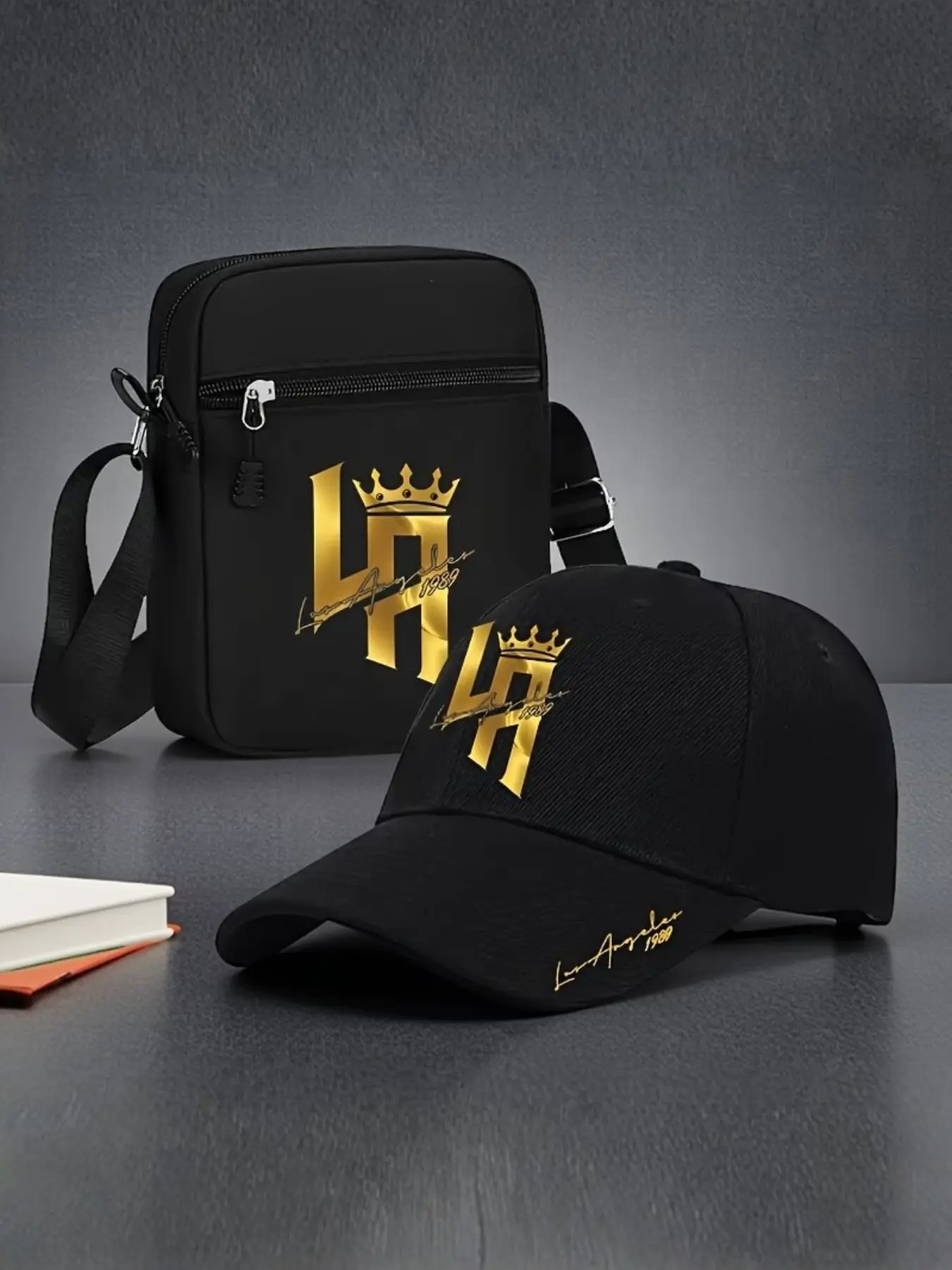 2pcs La Letter Pattern Baseball Caps and Crossbody Bags, Adjustable Street Fashion Accessories, Ideal for Daily Wear and Gifts
