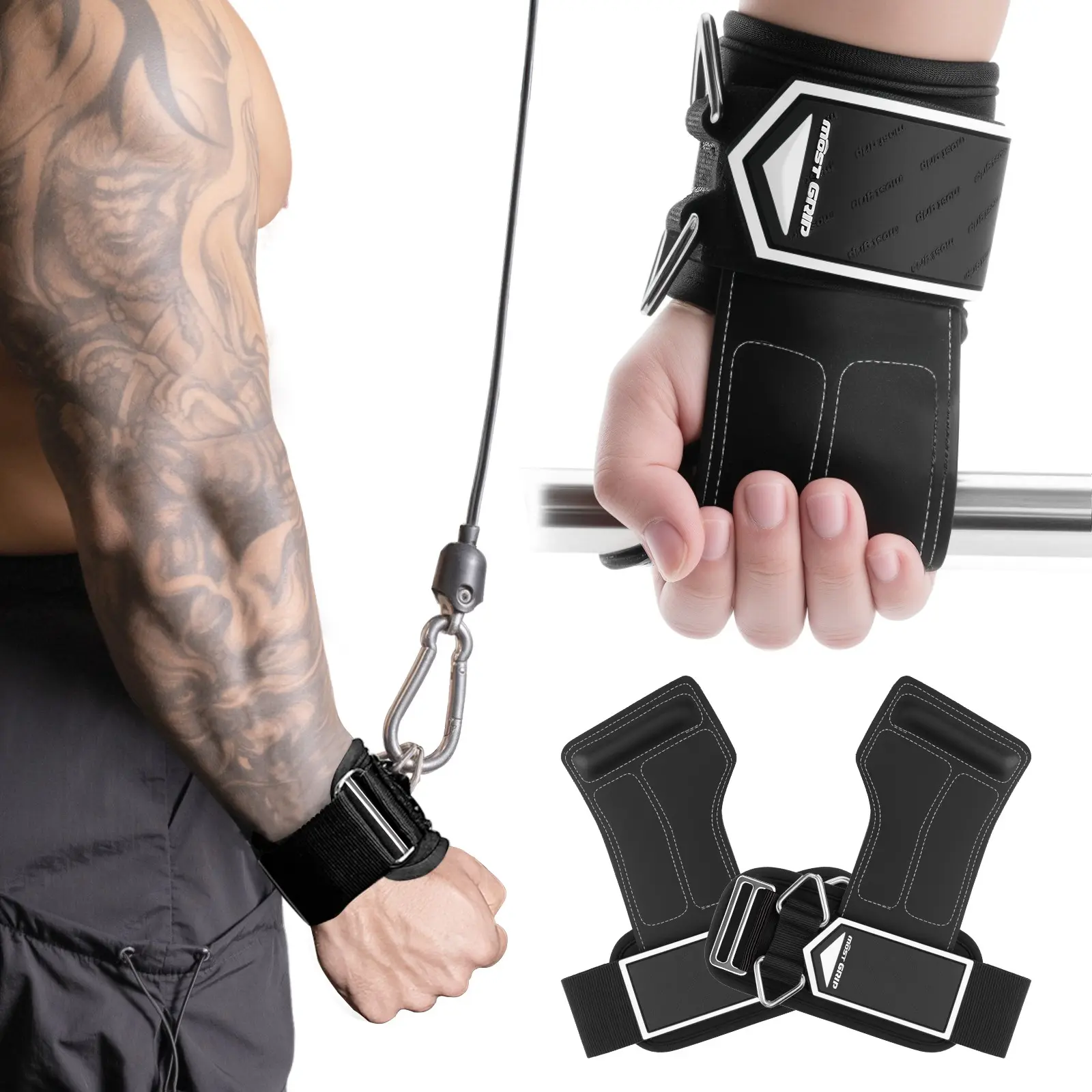 2-In-1 Weight Lifting Hooks with Wrist Support, Heavy-Duty Lifting Straps with D-Rings, Adjustable Straps, Non-Slip Gym Grip for Deadlifts, Pull-Ups, Strength Training, Strength Training Accessory