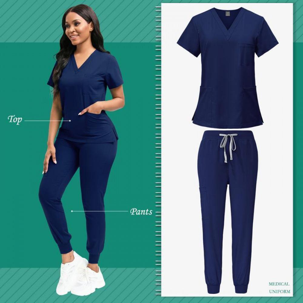 Set Women'S Polyester Scrubs, Fitted Nurse Uniform With Patch Pocket, Woven Work Clothes For Beauty SPA, Veterinary Dentistry - High-Quality Professional Apparel, Nurse Accessories For Work(Gift)