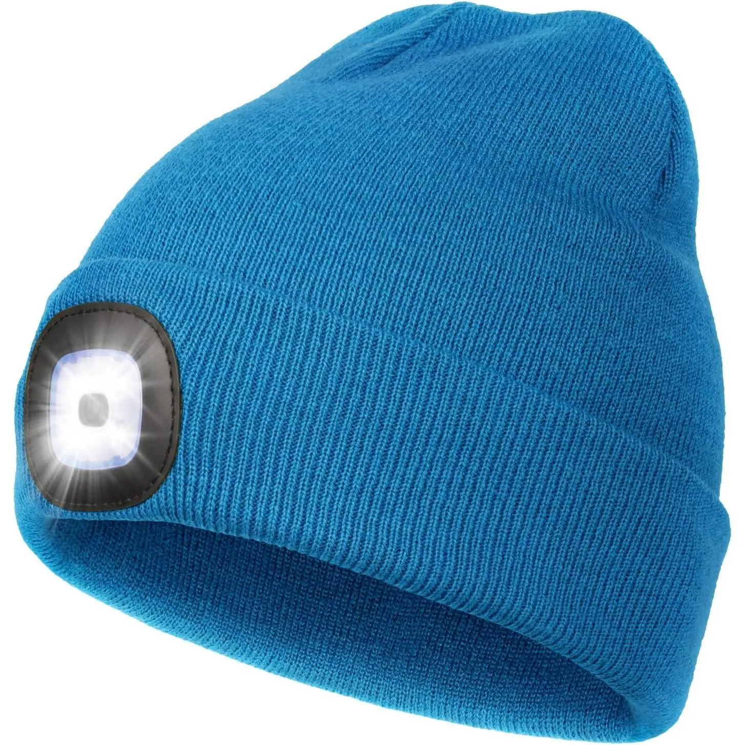 Unisex Warm Knitted Headlight Cap - Solid Beanie Hat with USB Rechargeable LED Light for Outdoor Sports Activities