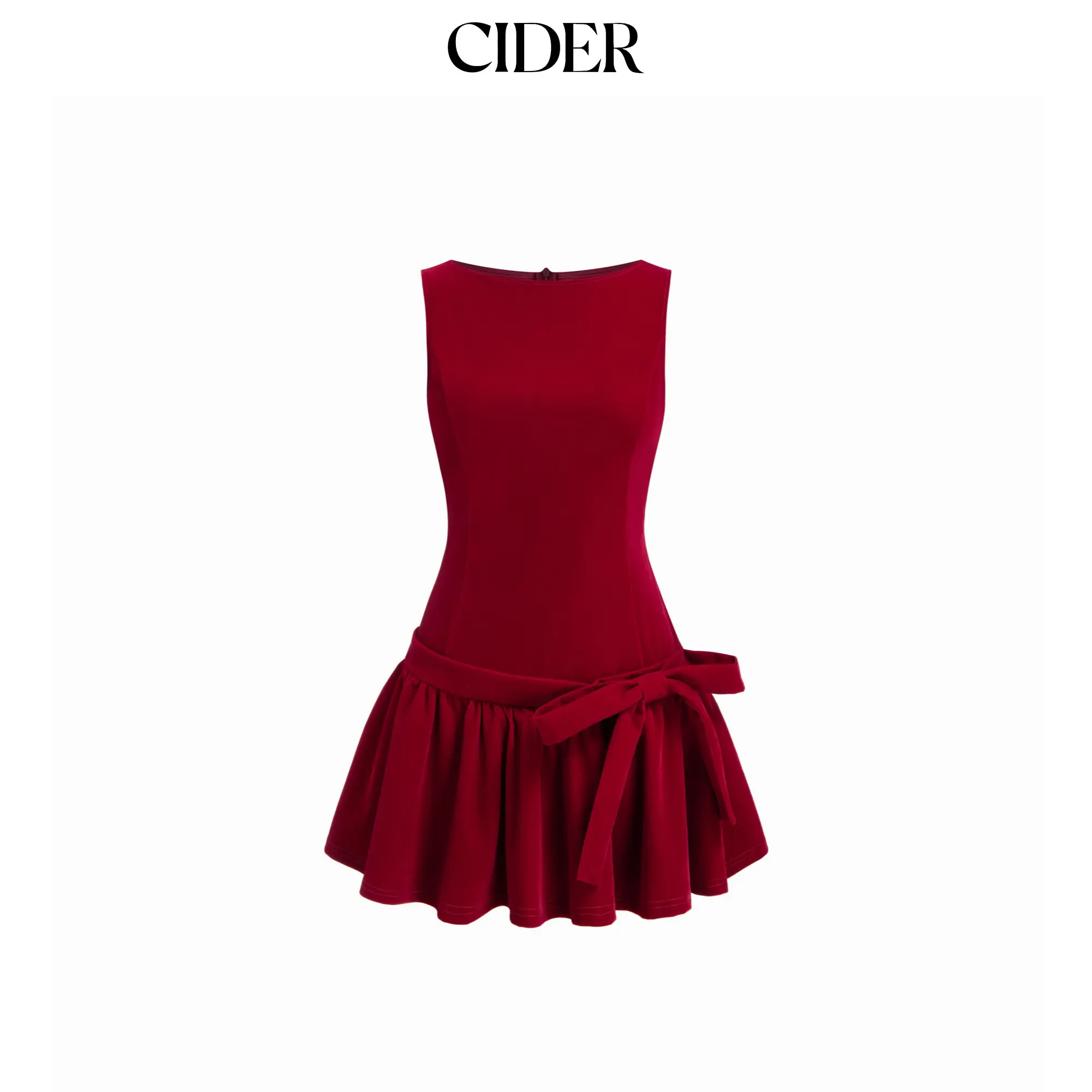 Cider Velvet Boat Neck Ruffled & Bowknot Mini Dress SohoChic