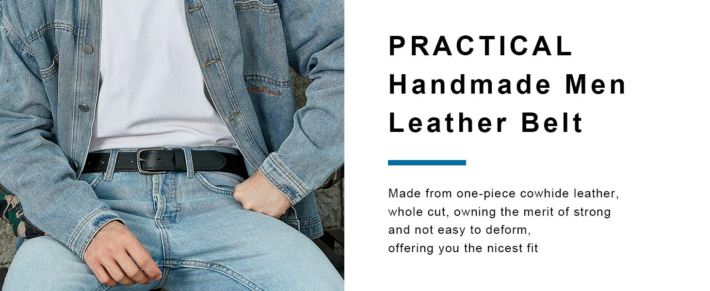 Men's Genuine Leather Casual Every Day Jeans Belts, Handmade Men Leather Belt with Gift Box