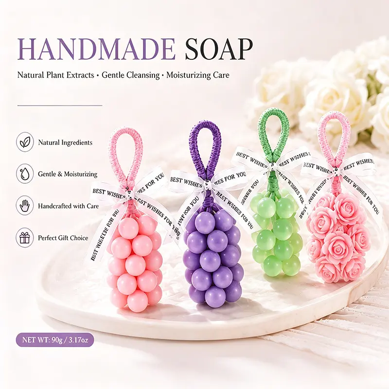 Grape Shape Hanging Handmade Scented Soap, Natural Plant Gentle Moisturizing Bath Soap, Bathroom Decor Gift Soap, Suitable for All Skin Types