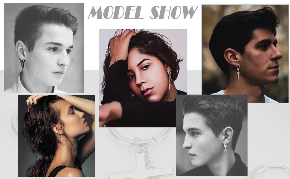 Jstyle 21 Pcs Earrings for Men Stainless Steel Black Long Chain Dangle Hoop Earrings for Men Women Jewelry Piercing Men Earrings Set