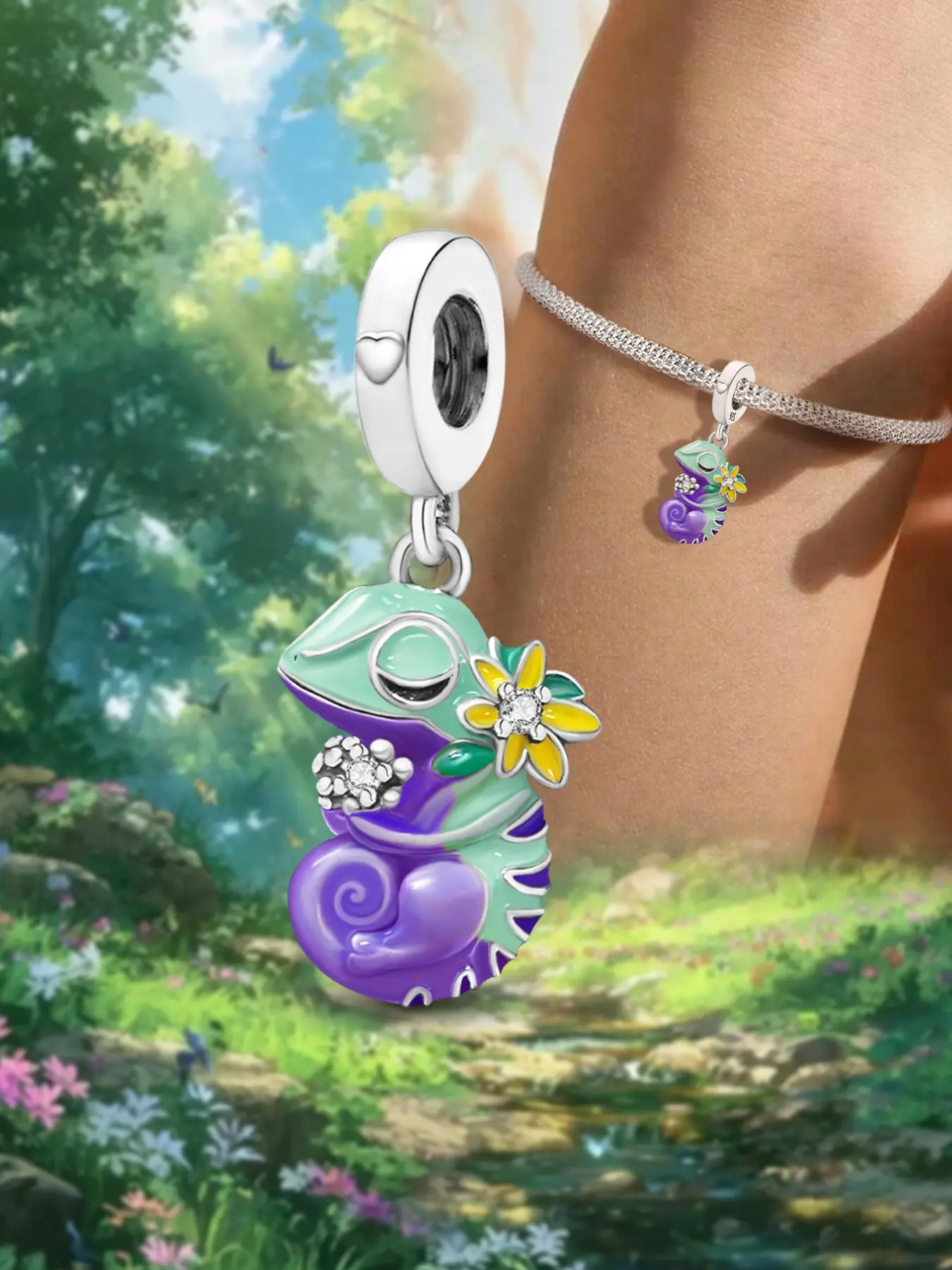 Vivid Enamel Chameleon Lizard Bracelet Charms, Colorful Animal Dangle Beads, Versatile DIY Craft Components, Lovely Fantasy Reptile Beads For Personalized Nature Themed Jewelry Making