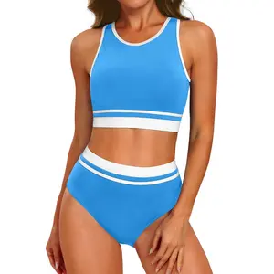 Yonique Women Sport Bikini Set Two Piece High Waist Swimsuit High Neck Colorblock Bathing Suit for Teen Juniors Athletic Swimsuit Modest Tummy Control Swimwear with Full Coverage Bottom  SwimWeek  summervibes