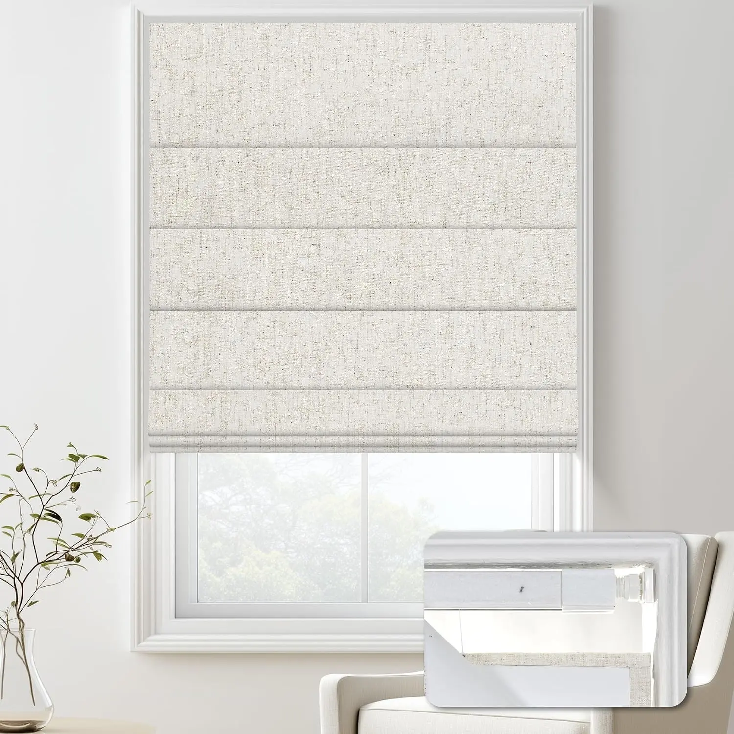 No Drill Blackout Roman Shades for Indoor Windows,Cordless Roman Blinds,Linen No Tools Window Shades,Easy to Install Window Blinds for Home Bedroom,Blackout-Linen Beige 22" W x 48" H