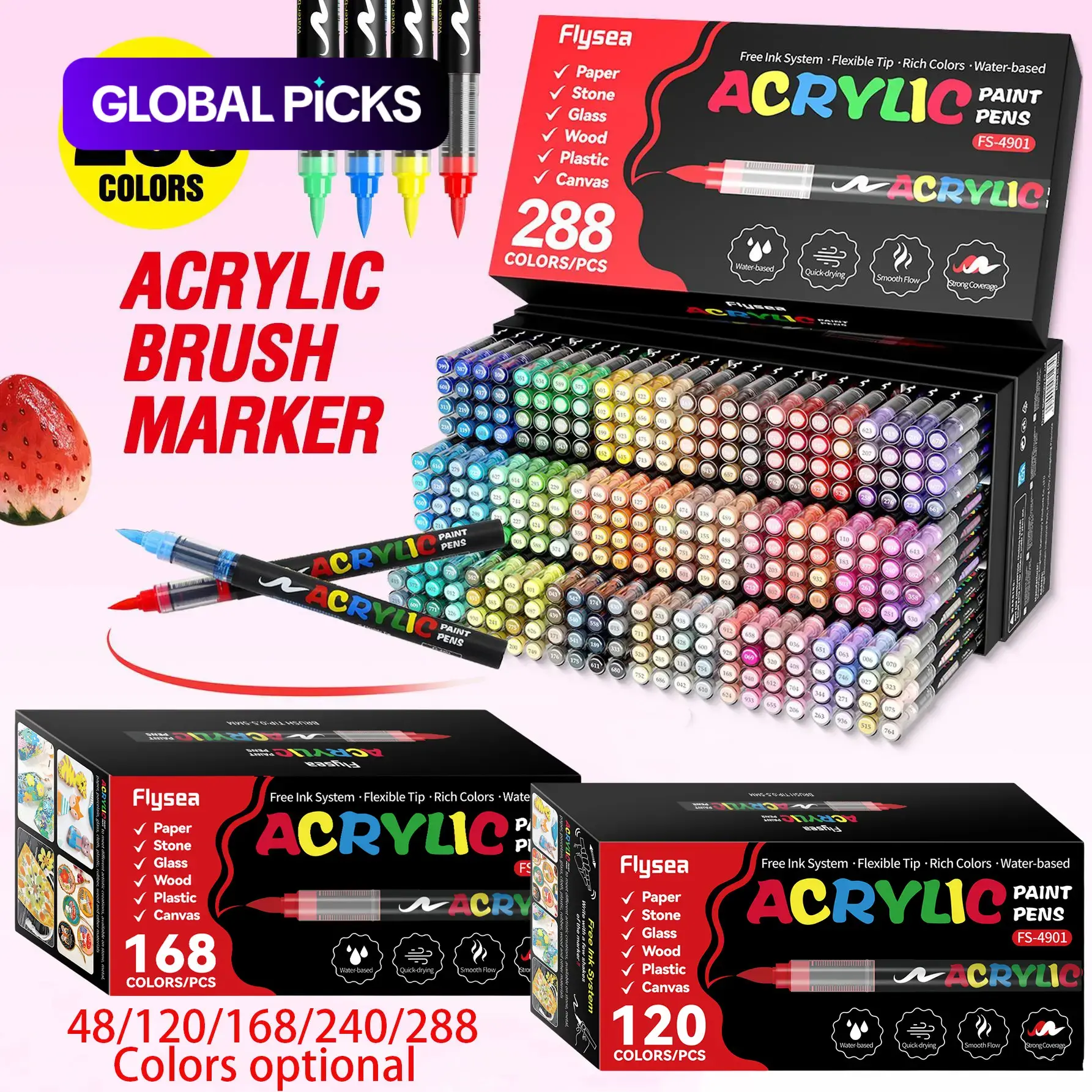 Acrylic Paint Soft Brush Markers Set, Soft Brush Tip, Automatic Ink Control, Paint Markers for Wood, Stone, Canvas, Glass, Fabric, DIY Crafts, Arts and Crafts Supplies, Art Craft Supplies, Acrylic Marker Pen #GLOBAL PICKS