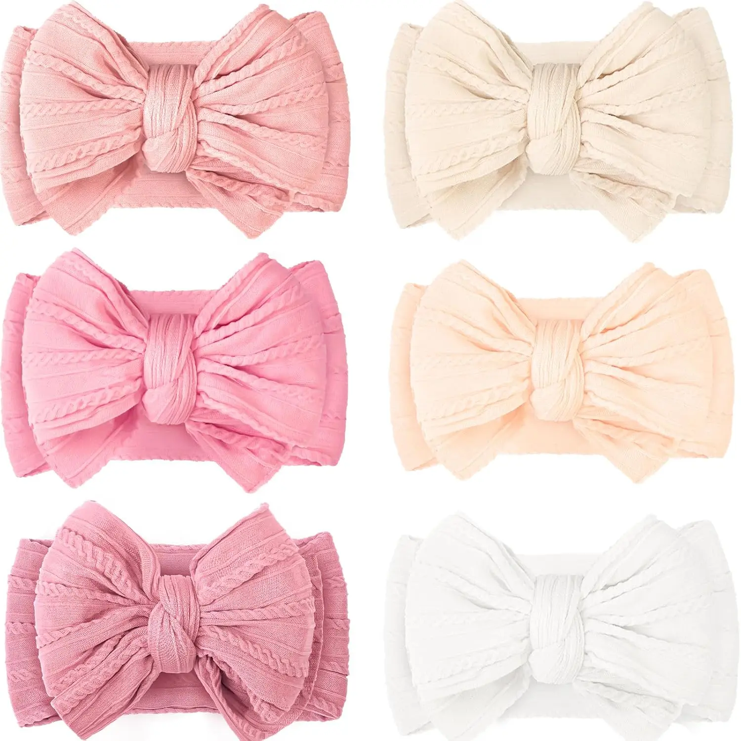 6-Piece Nylon Baby Bow Headbands, Essential Hair Accessories for Newborn-Infant Girls (Classic Pink Series), Six Pieces