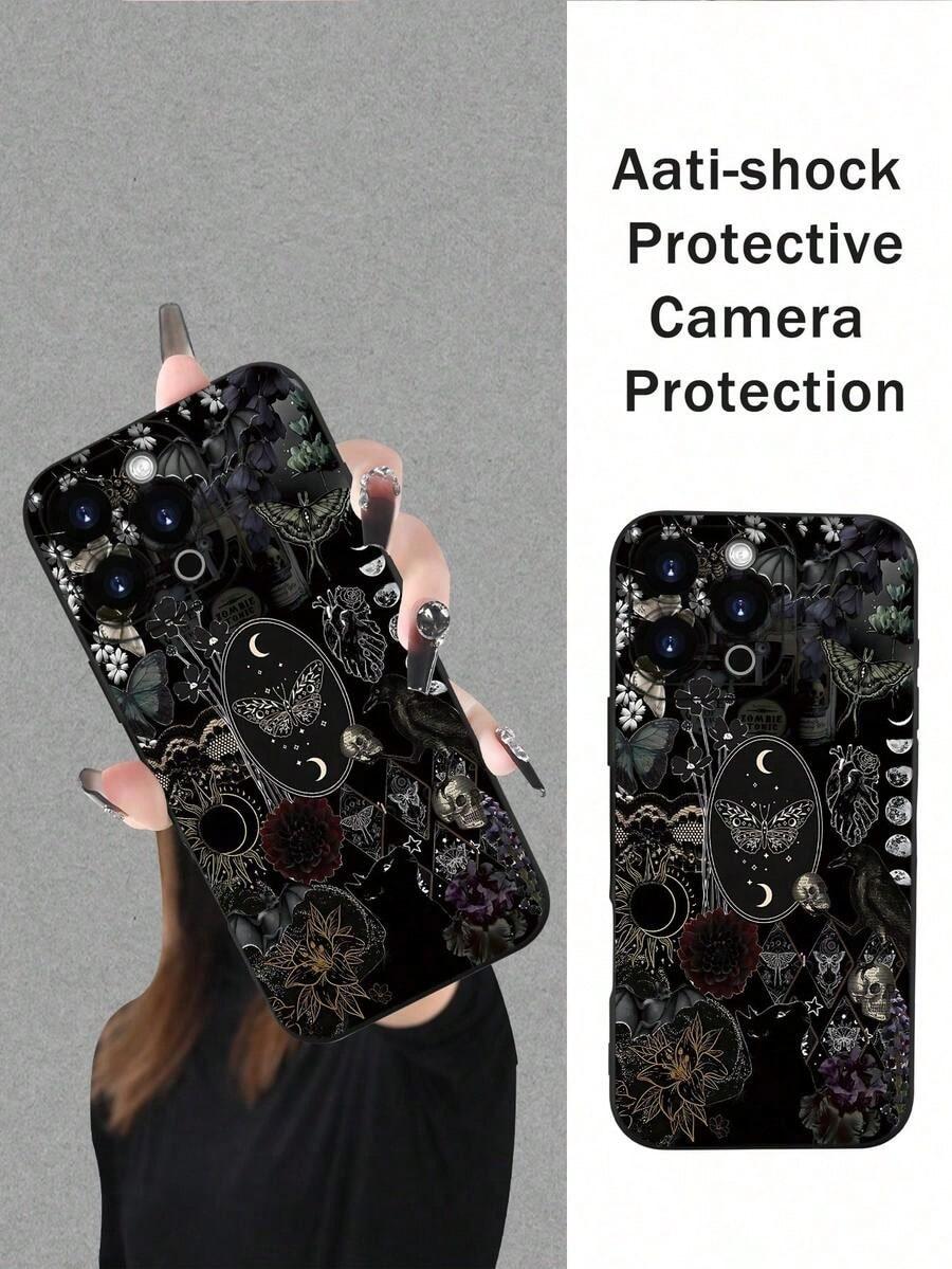 Gothic Elements Pattern Design Theme Luxury Shockproof Aesthetic Cute Phone Case, Lens Protrusion Protection, Suitable For IPhone17/IPhone17 Air/IPhone17 Pro/IPhone17 Pro Max/16 Pro Max/15 Pro Max/14 Pro Max/13 Pro Max/12 Pro Max/11 Pro Max