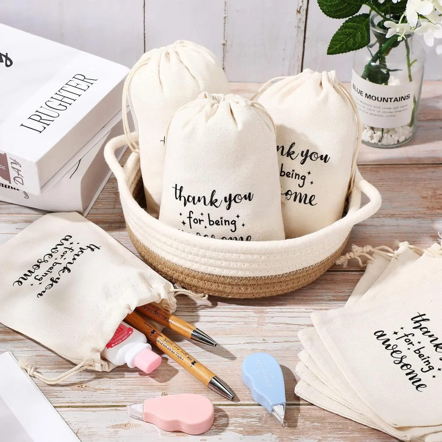 24pcs Gift Drawstring Bags for Employees & Coworkers, Ideal for Thanksgiving & Christmas Gifts, Thank You Appreciation Bags