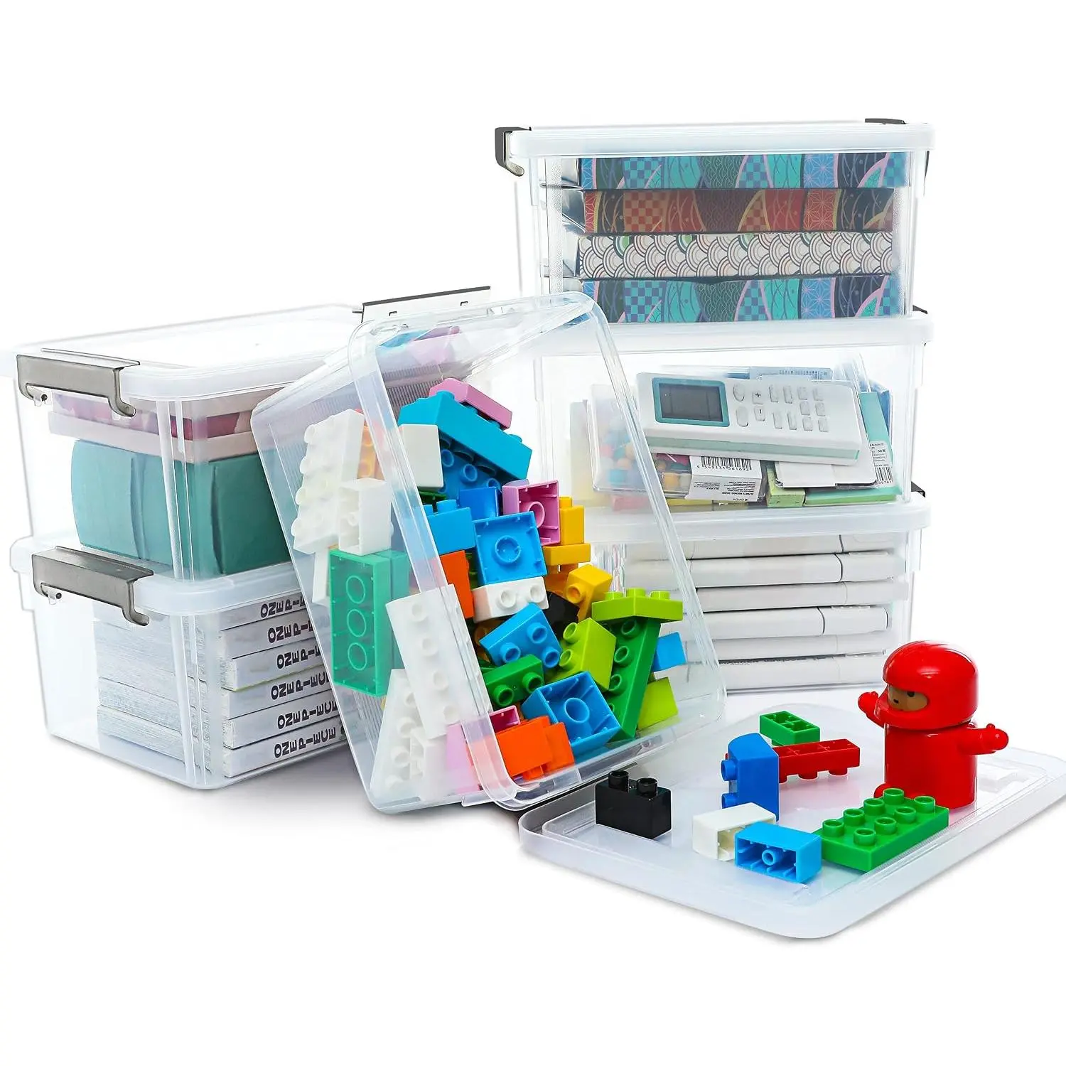 6-Pack 3.2 QT Small Storage Bins with Lids, Stackable Clear Plastic Storage Boxes for Crafts, Toys, Office, Bathroom, and Classroom, Clear White,Voice