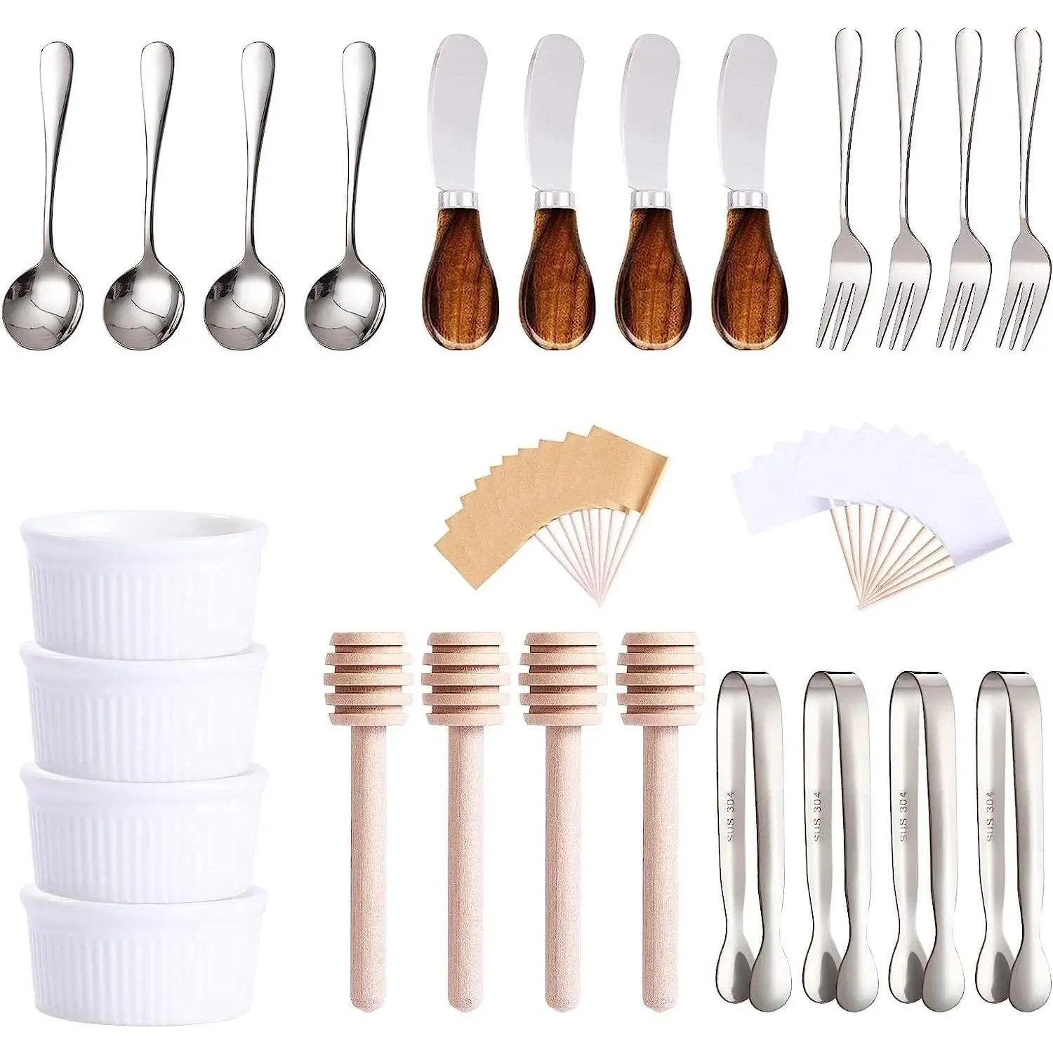 Charcuterie Accessories(25 Psc), Cheese Spreaders For Charcuterie Board, Mini Serving Spoons, Blank Toothpick Flags, Bowl For Christmas Pastry Making, forks And Mini Serving Tongs
