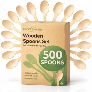 500 Disposable Wooden Spoons Cutlery Set, Eco Friendly Biodegradable Compostable Alternative to Plastic Disposable Utensils