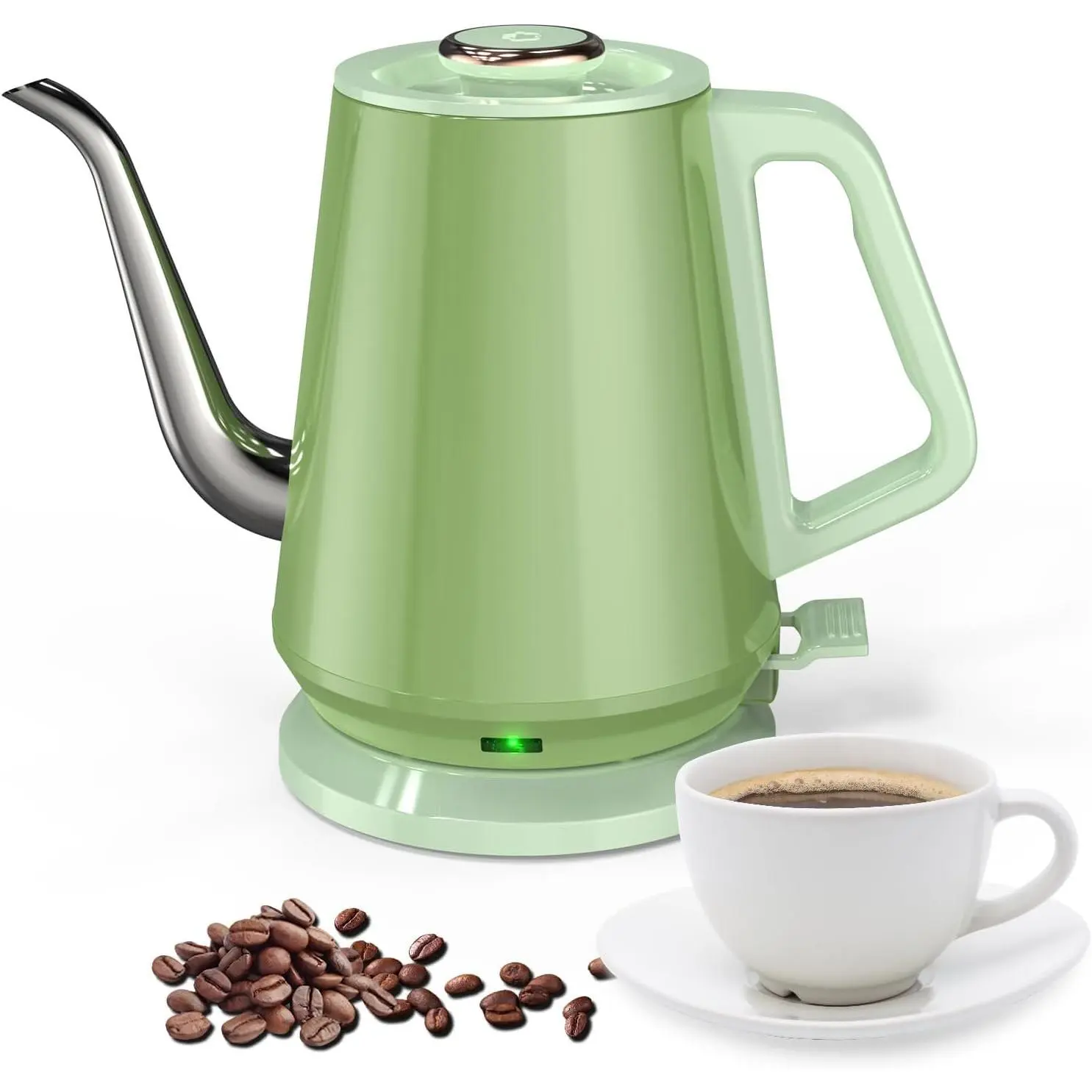 Gooseneck Electric Kettle(0.8L),1200 Watts  Boiling,Stainless Steel ,Automatic Shut Off,Pour Over Kettle for Small Kitchen,RV,Trip,Coffee & - Green