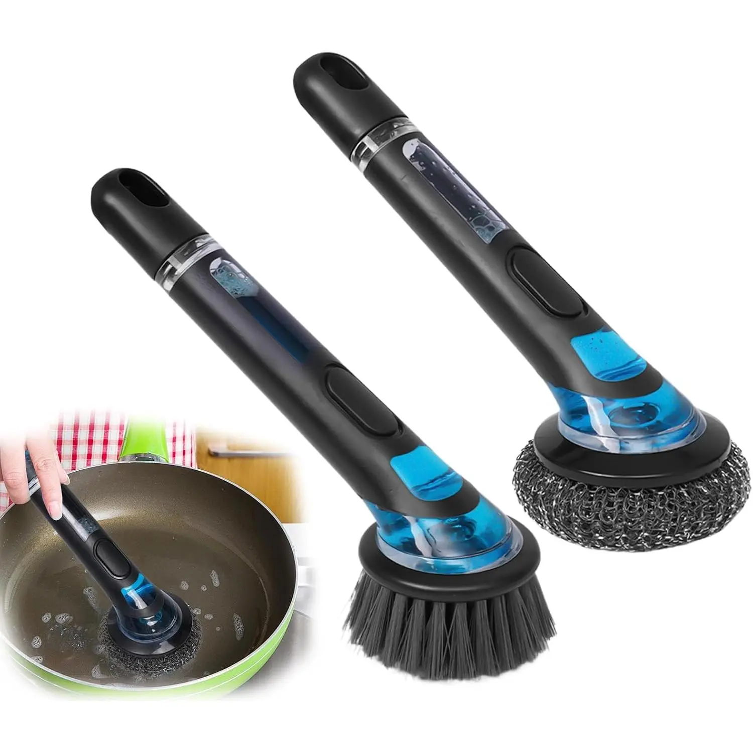 Kitchenware Cleaning Brush, Soap Cleaning Brush, Long Handle, No Dirty Hands, Cleans Kitchen Kitchen Utensils, Cutlery, Sinks, Cookware, Countertops, 2-Pack