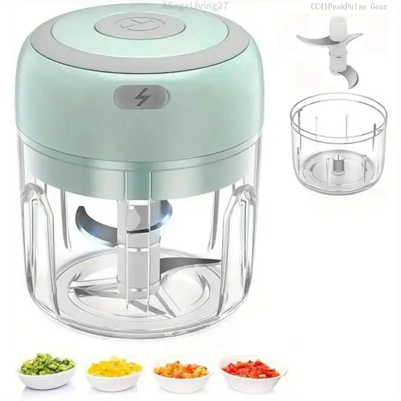 Electric Mini Food Chopper, Rechargable Small Food Processor for Garlic, Puree, Onion, Herb, Veggie, Ginger, Fruit Blender 250ml greenASageLiving27CC41PeakPulse Gear