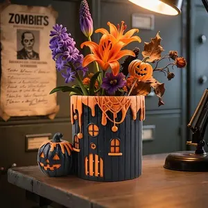 One Halloween-themed pumpkin-shaped flowerpot made of resin. Suitable for home balcony tabletop, used for creating festive atmosphere and decoration.
