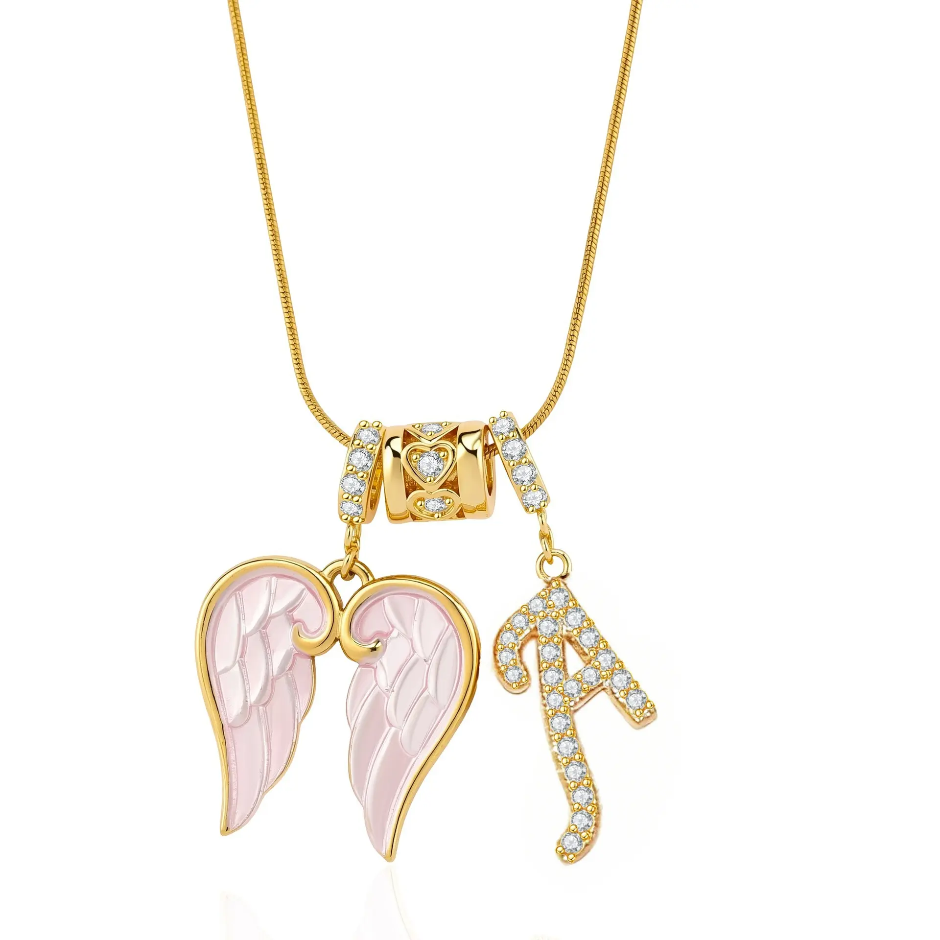 26 letter wings zircon necklace fashion gift for girlfriend versatile sweet cool babes style