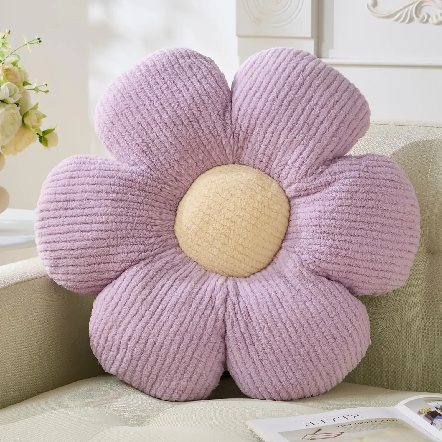 Cute Daisy Flower Shaped Throw Pillow 15.75" Floor Seating Cushion Home Decorative Pillows