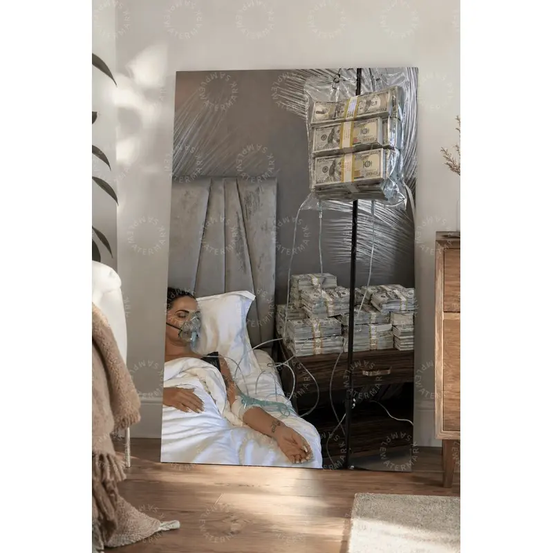 Surreal Wealth Recovery Canvas Wall Art, Oxygen Mask and Cash Conceptual Poster, Moody Aesthetic Bedroom Wall Art, Living Room Decor, Office Wall Art, Modern Statement Artwork, Bold Motivational Gift
