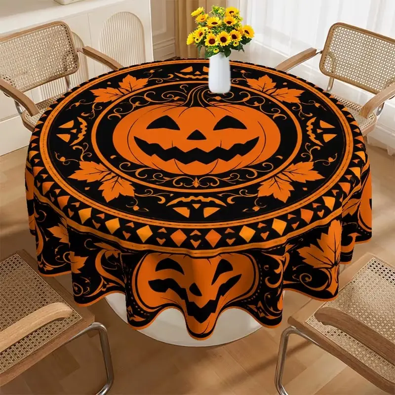Halloween Theme Tablecloth, Pumpkin Pattern, 2D Flat Party Tablecloth, Easy Setup, Home Kitchen, Restaurant, Office, Coffee Table, Holiday Decor