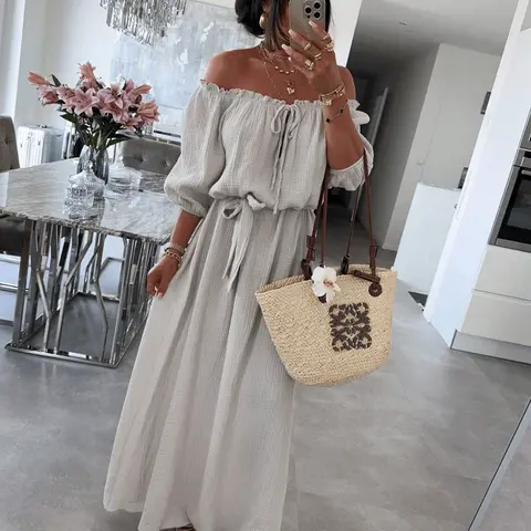 Elegant Feminine Women's Dress, Chest Bow Tie, Flowy Silhouette, Age-Defying, Body-Conforming, Stylish Look, Model 10485