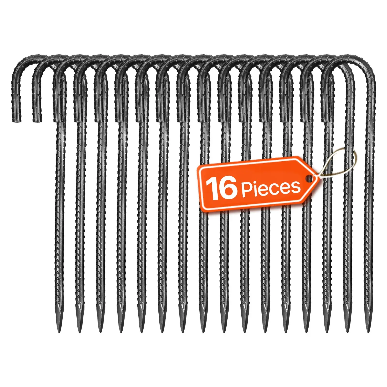 【DealsForYouDays】VEVOR Rebar Stakes, 12-Inch, Heavy-Duty 0.4 in Diameter J Hook, Galvanized Steel Ground Anchors with Chisel Point End Rust-Resistant Coating, for Gardening Support, Fence, Camping Tents (16-Pack)
