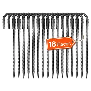 【DealsForYouDays】VEVOR Rebar Stakes, 12-Inch, Heavy-Duty 0.4 in Diameter J Hook, Galvanized Steel Ground Anchors with Chisel Point End Rust-Resistant Coating, for Gardening Support, Fence, Camping Tents (16-Pack)